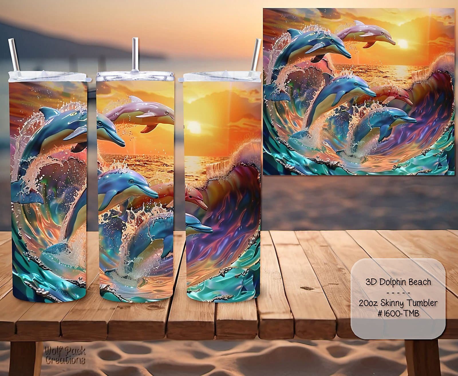 Beautiful 3D Dolphin Beach Design on a Tumbler