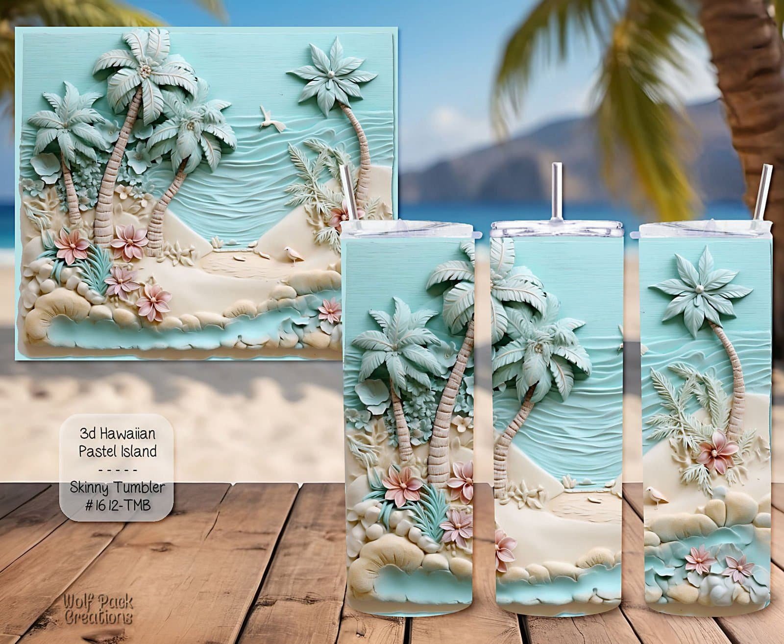 Beautiful 3D Hawaii Pastel Island Design on a Tumbler