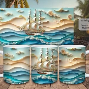 Beautiful 3D Sailing Ship Design on a Ceramic Mug
