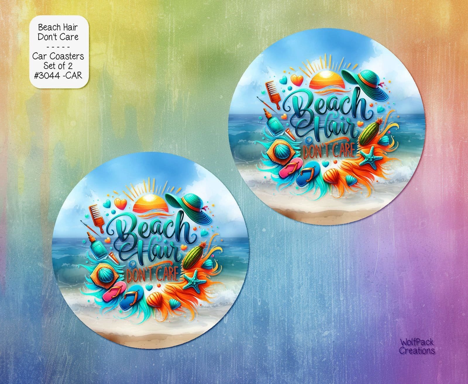 Beautiful Beach Hair, Don't Care Car Coasters