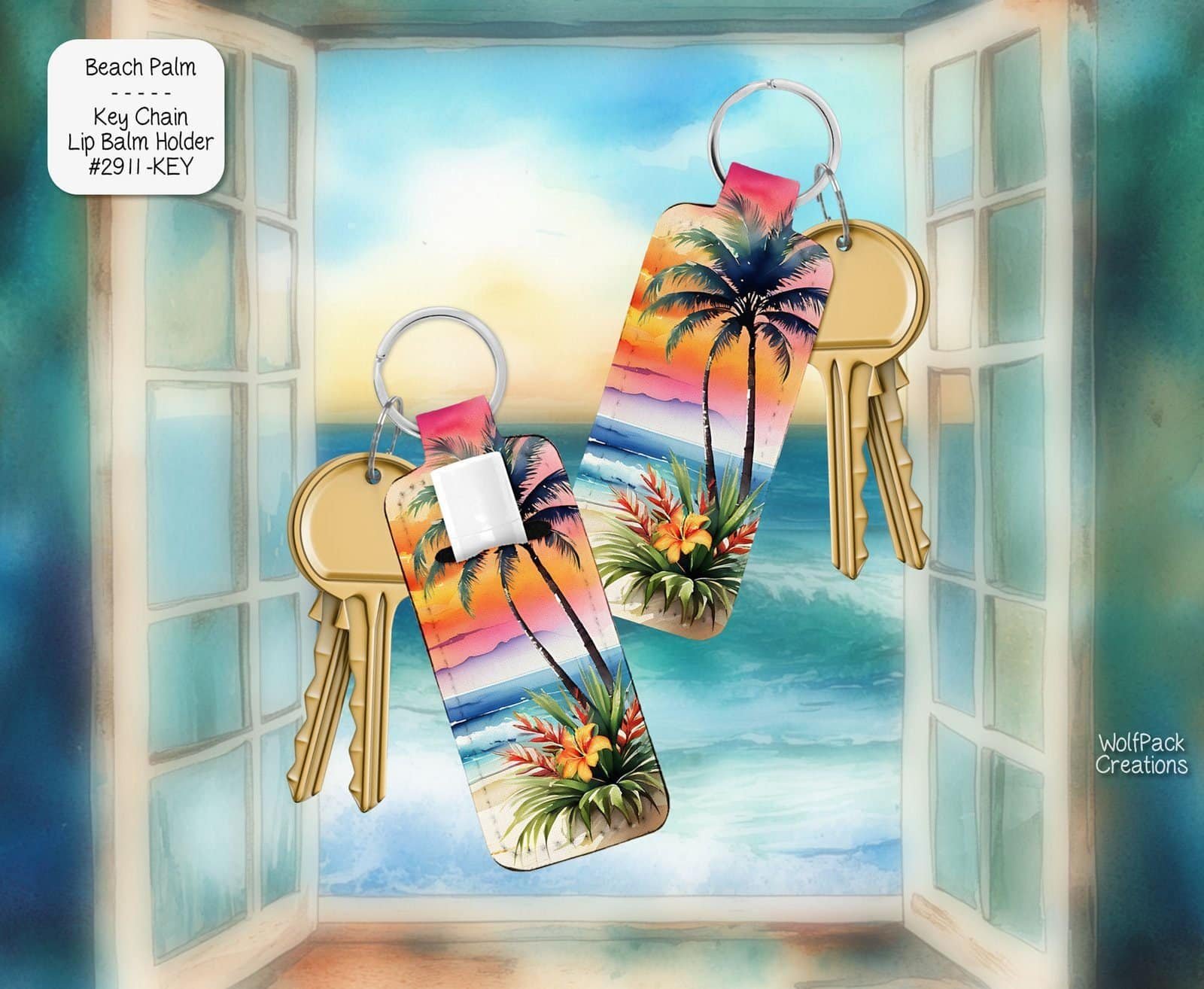 Beautiful Tropical themed Palm Tree Lip Balm Keychain