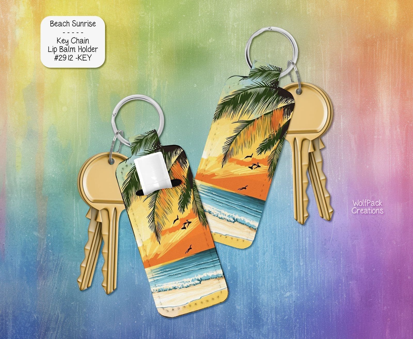 Beautiful Beach Sunrise Lip Balm Keychain