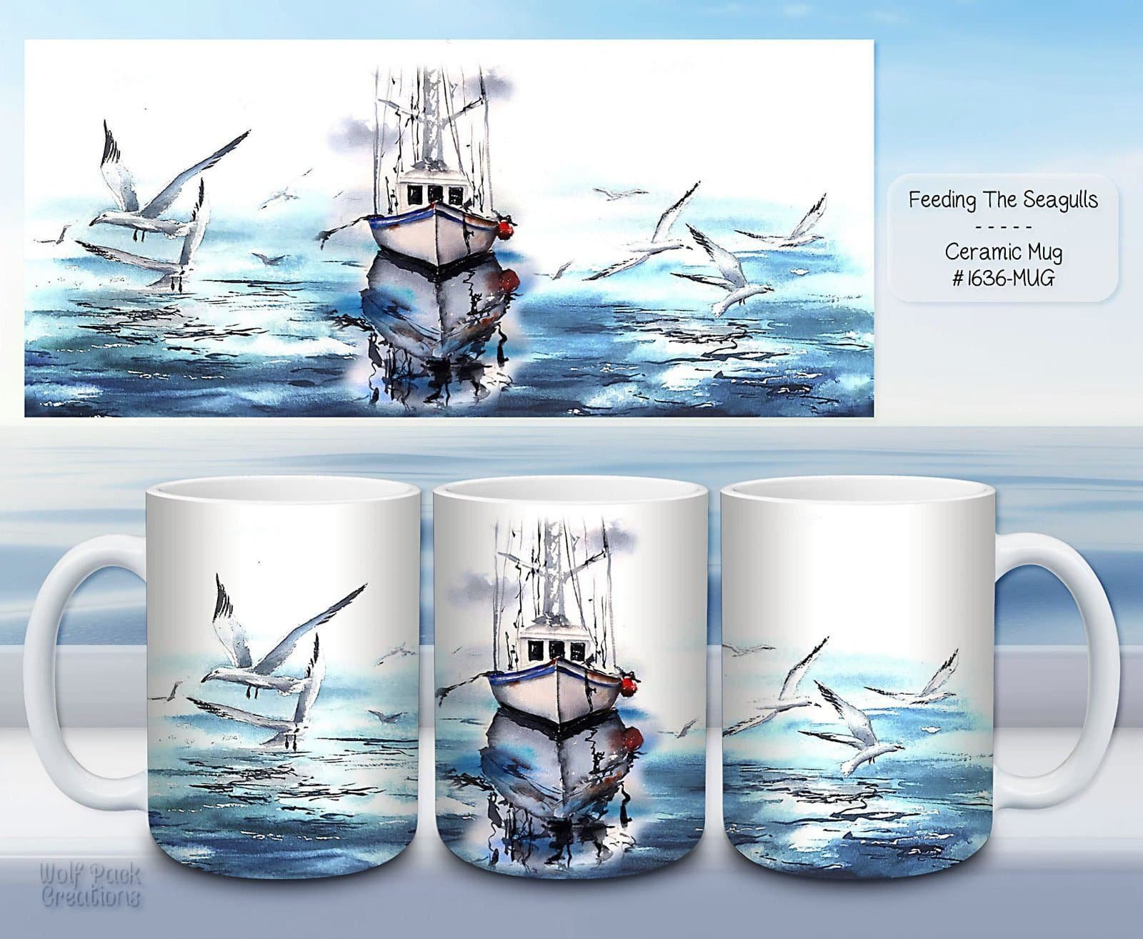 Beautiful Feeding the Seagulls Design on a Ceramic Mug