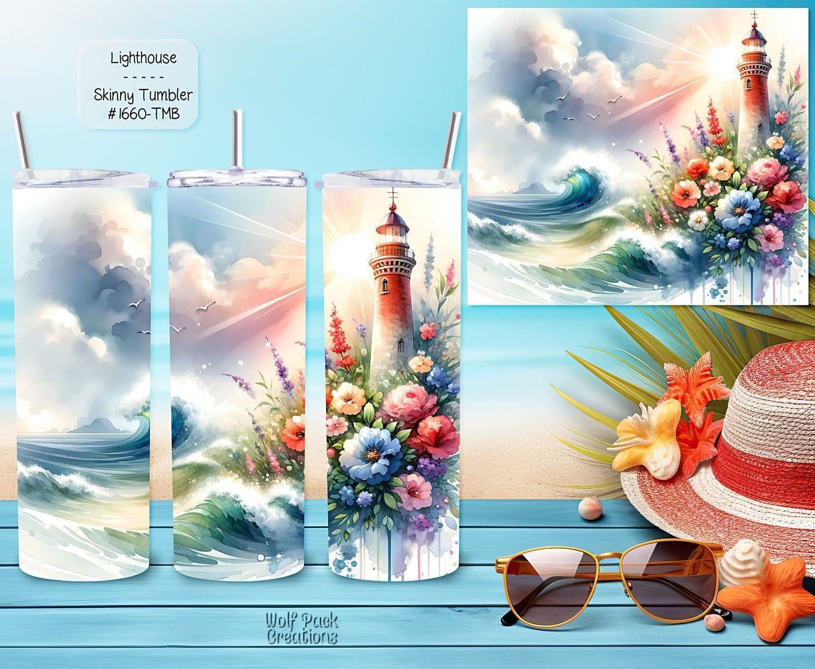 Beautiful Lighthouse Design on Skinny Tumbler