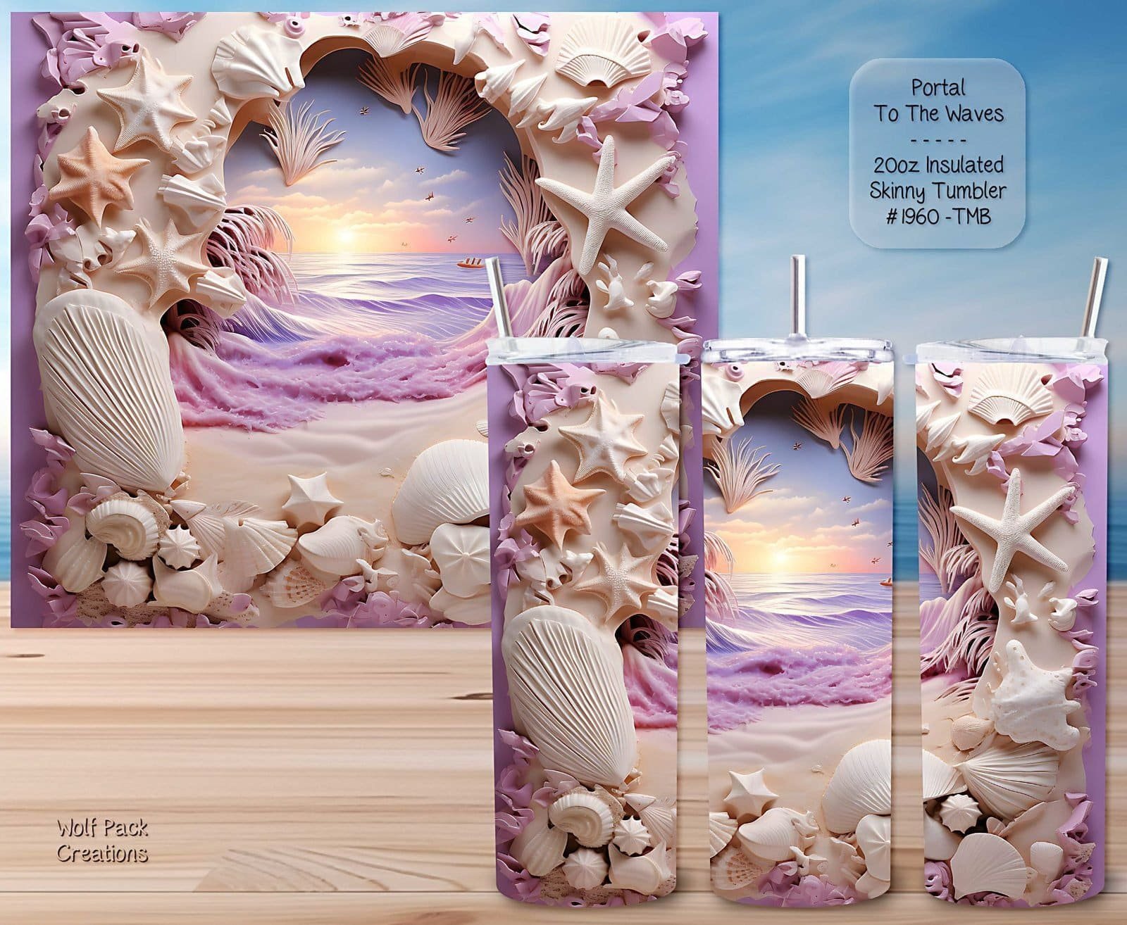 Beautiful Skinny Tumbler: Ocean Sunset and Waves