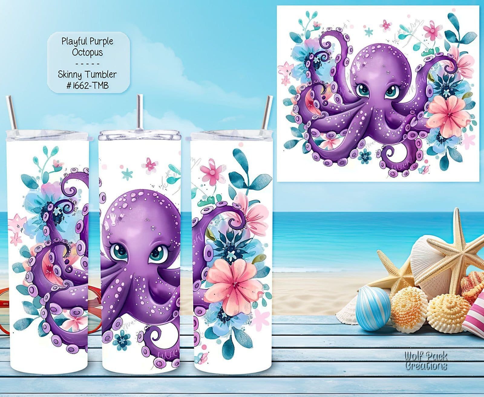 Beautiful Purple Octopus Design on Skinny Tumbler