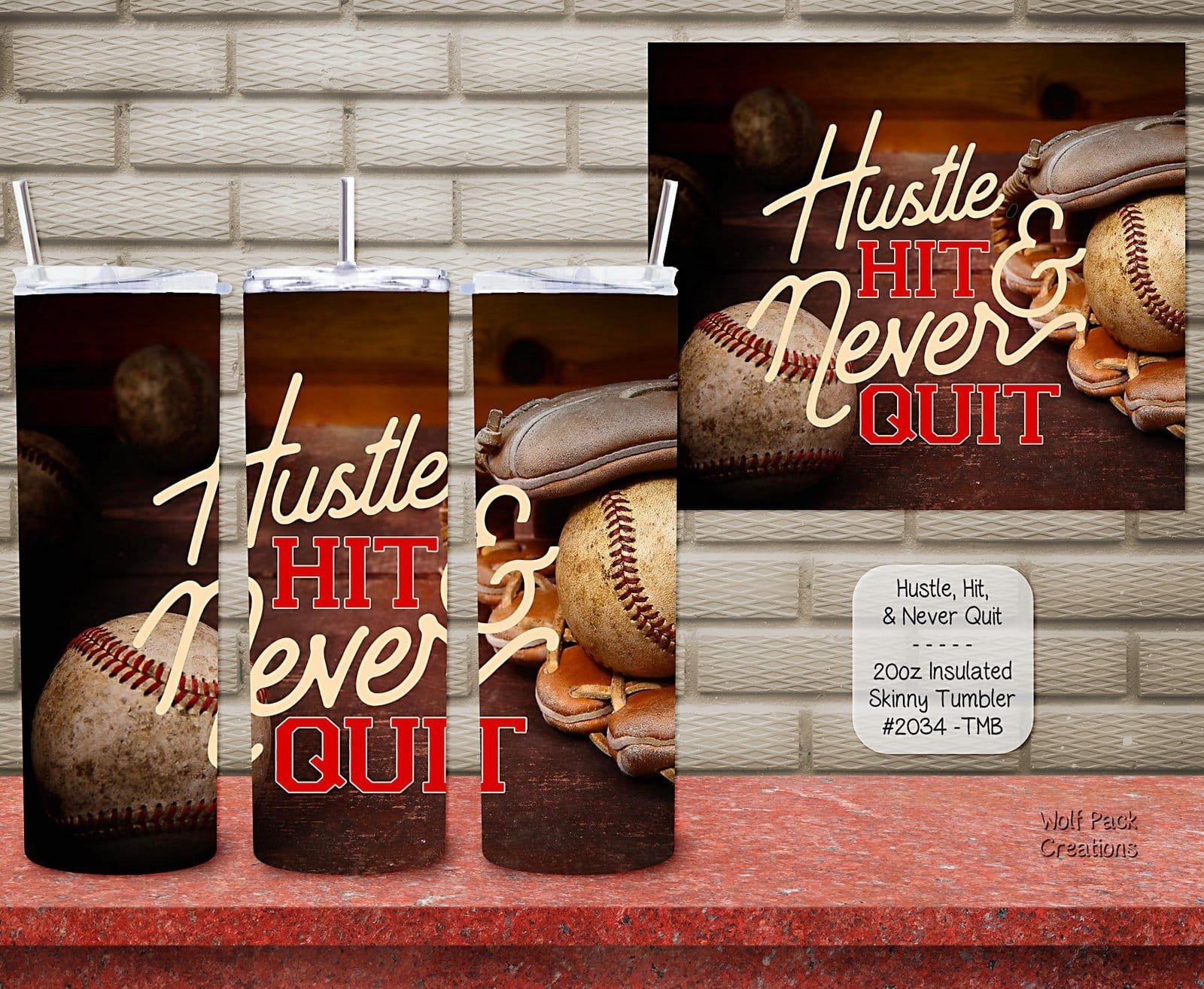 Insulated Skinny Tumbler for Baseball Players: Hustle, Hit & Never Quit