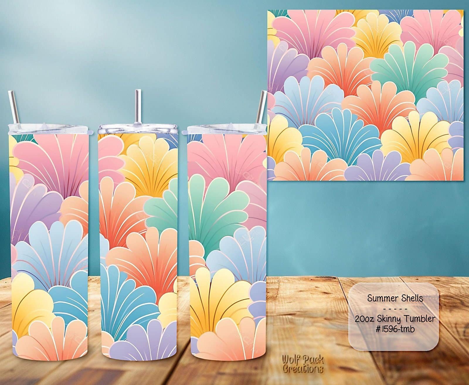 Beautiful Summer Shells Design on a Skinny Tumbler