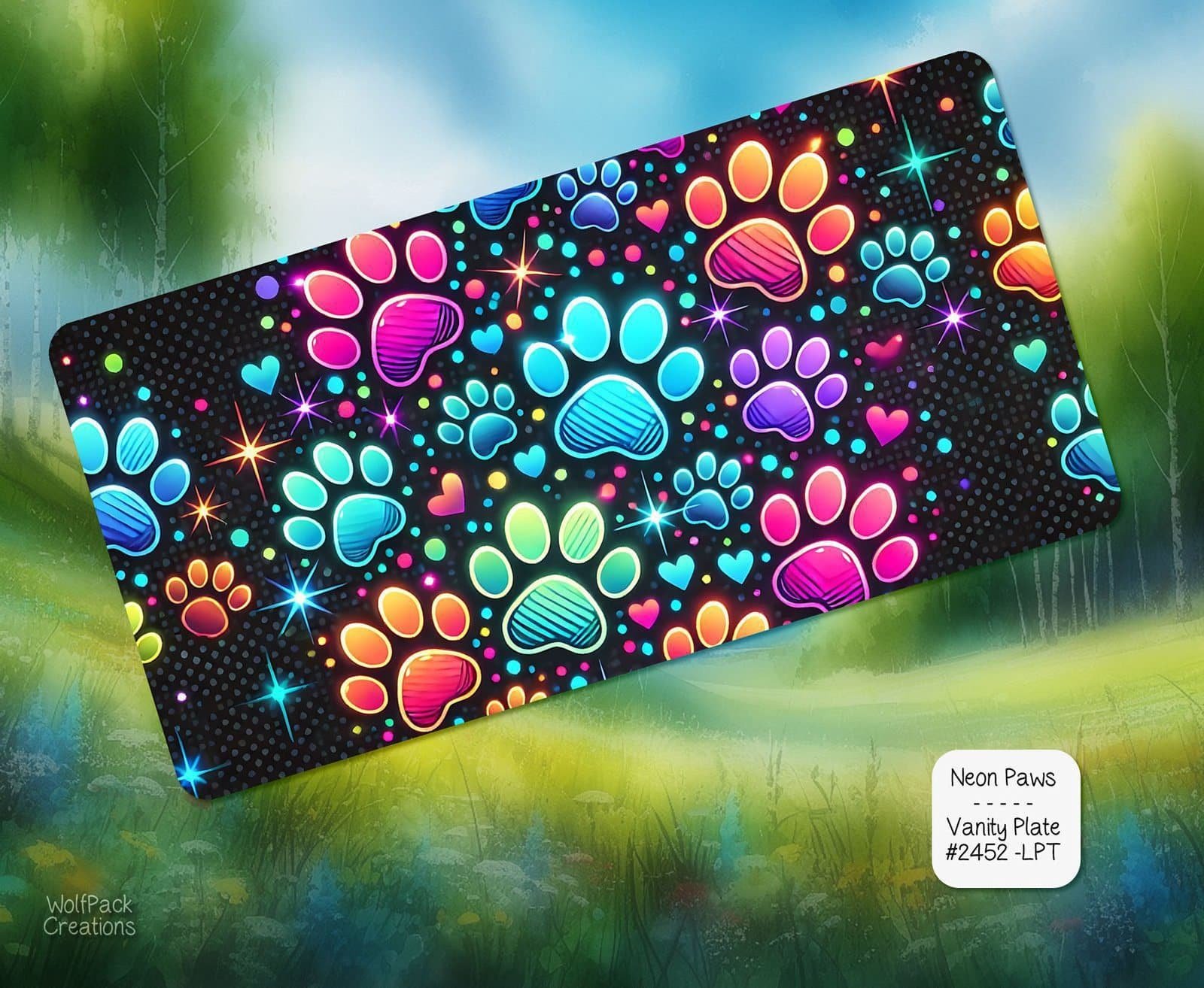 Neon Paws License Plate