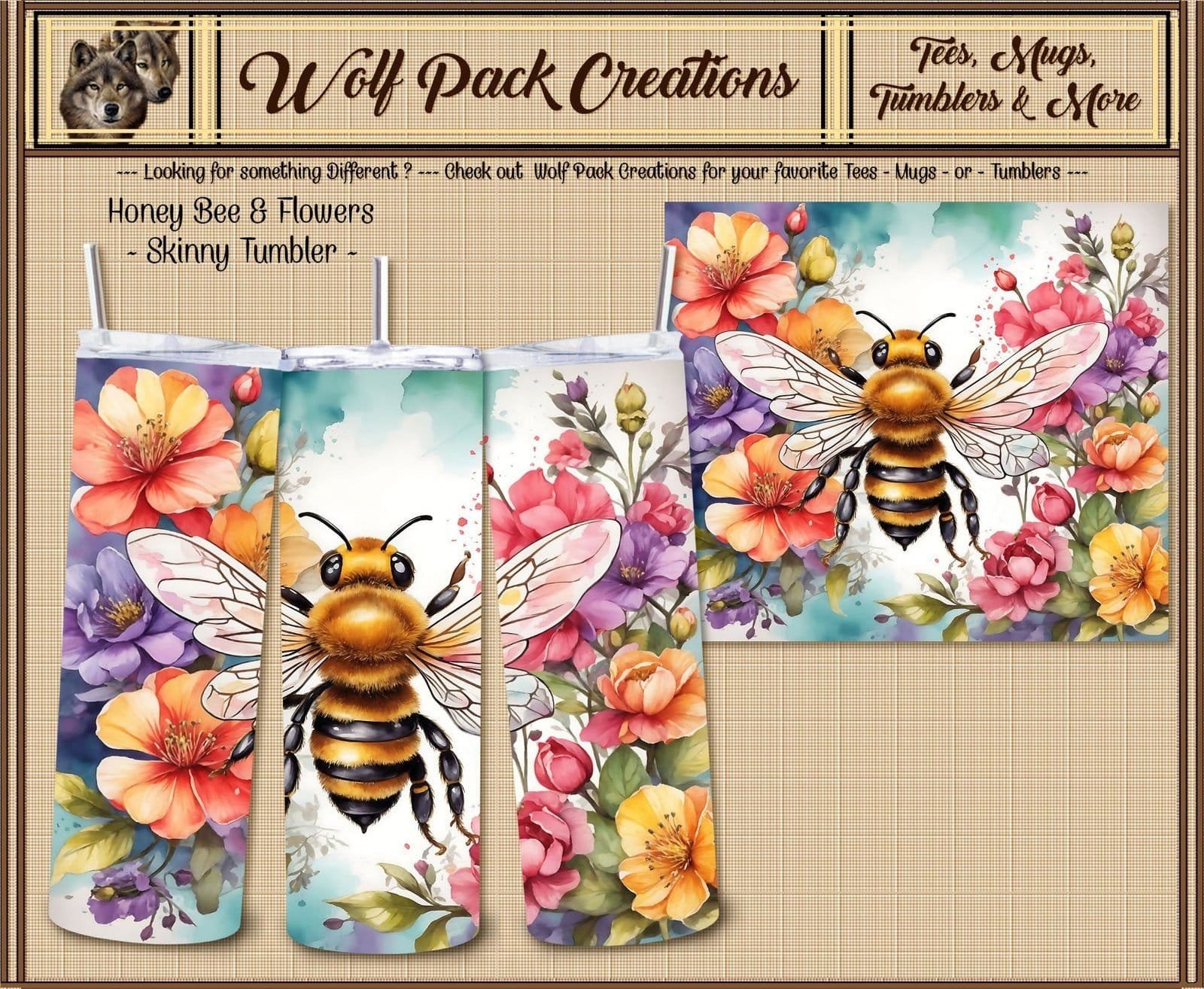 Beautiful Honey Bees and Flowers Skinny Tumbler