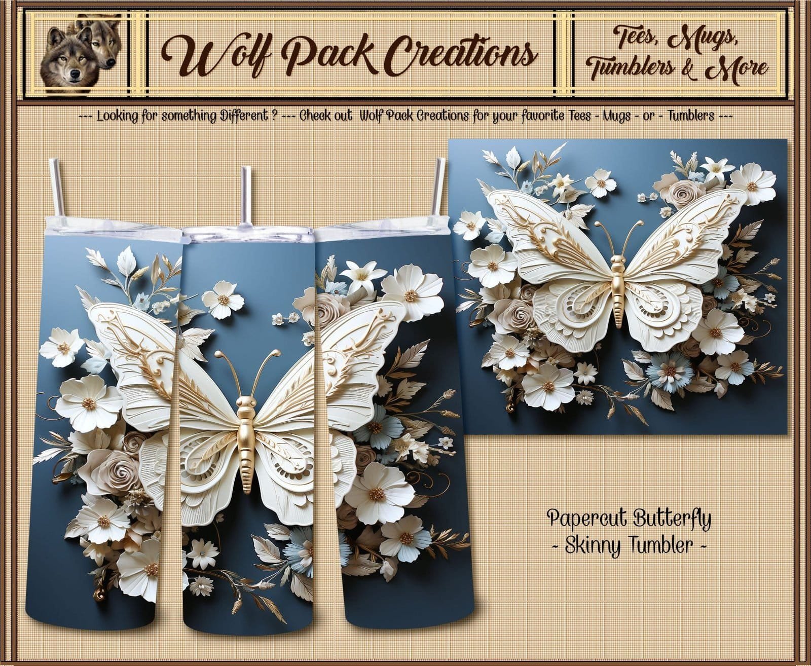 Beautiful Papercut Butterfly Skinny Tumbler