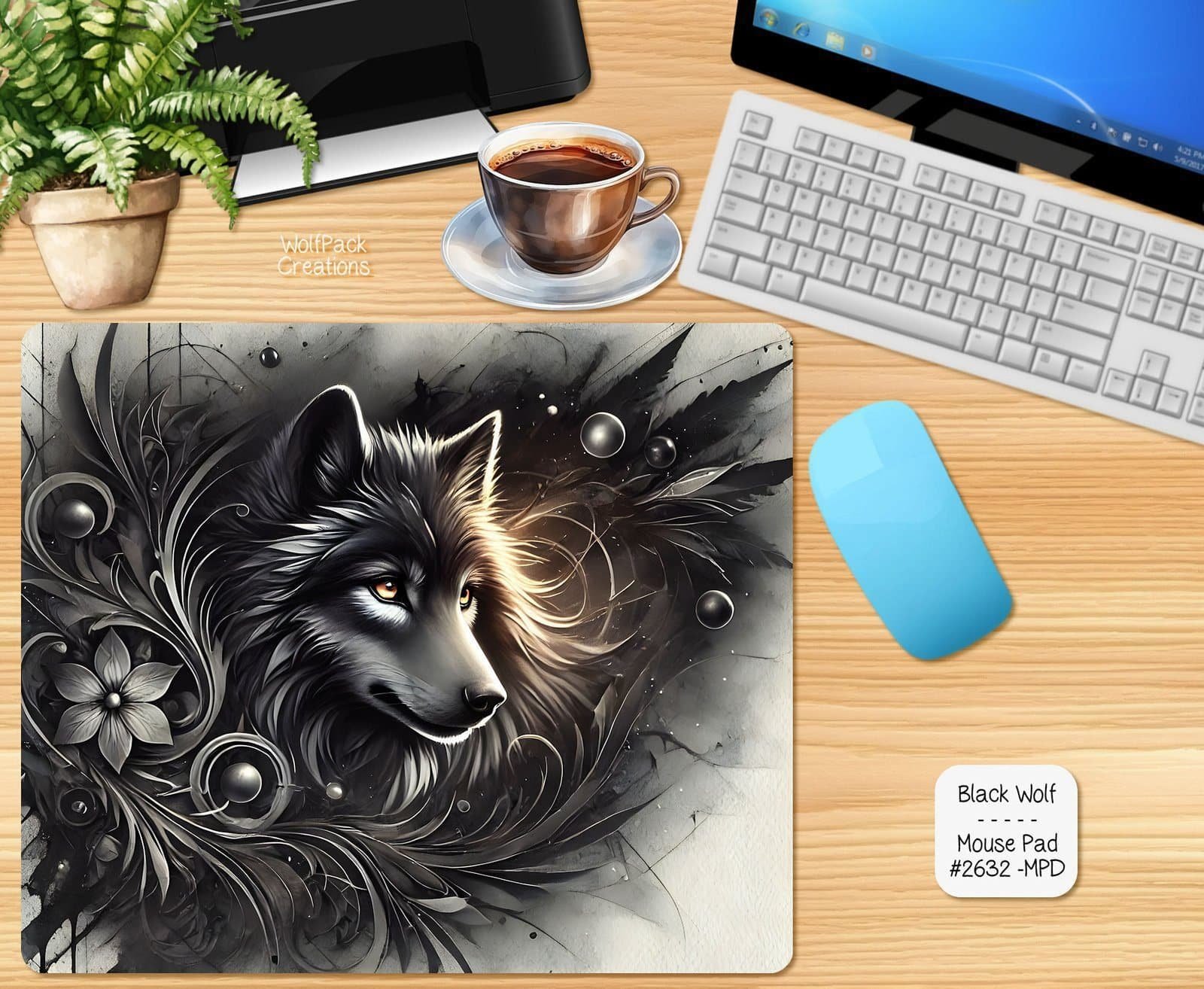 Intense Black Wolf Mouse Pad