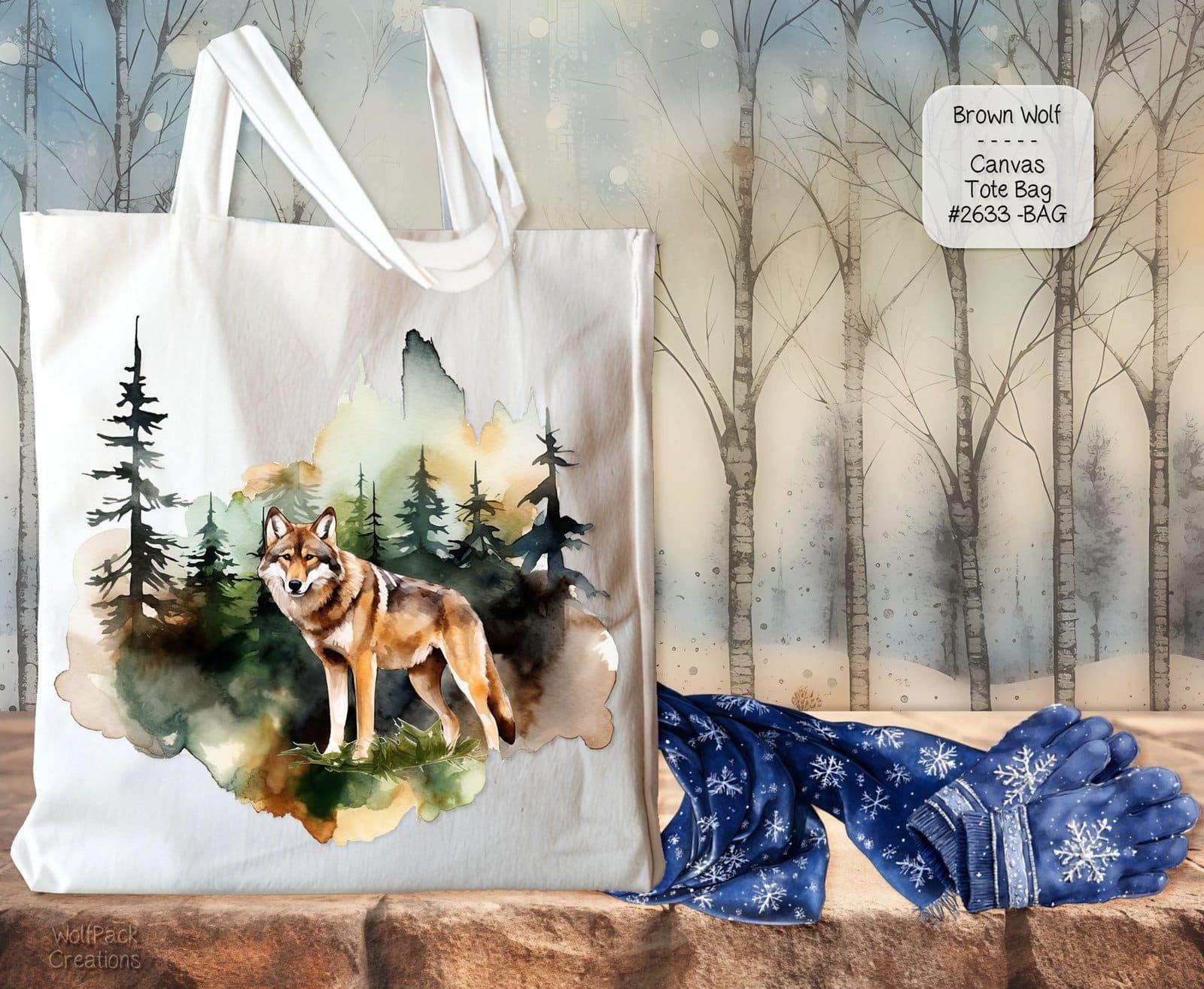 Brown Wolf Tote Bag