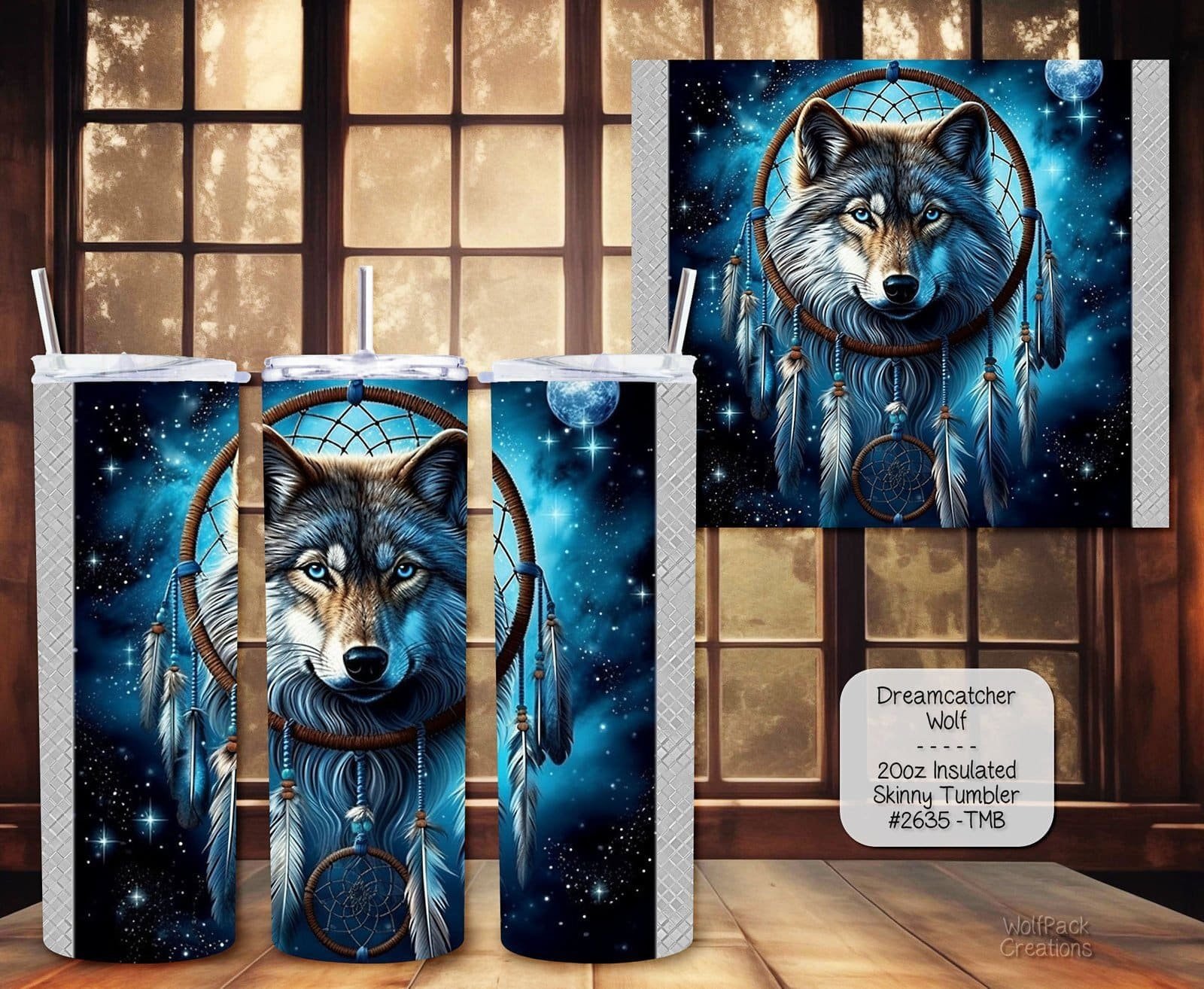 Stainless Steel Insulated Tumbler: Beautiful Dreamcatcher Wolf