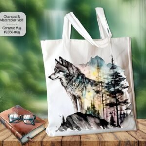 Charcoal and Watercolor Wolf Tote Bag