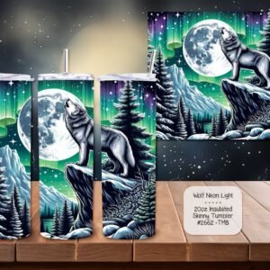 Stainless Steel Insulated Tumbler: Beautiful Wolf with Neon Light