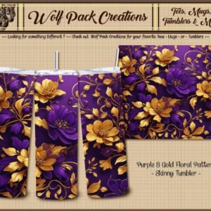 Magnificent Purple and Gold Floral Skinny Tumbler