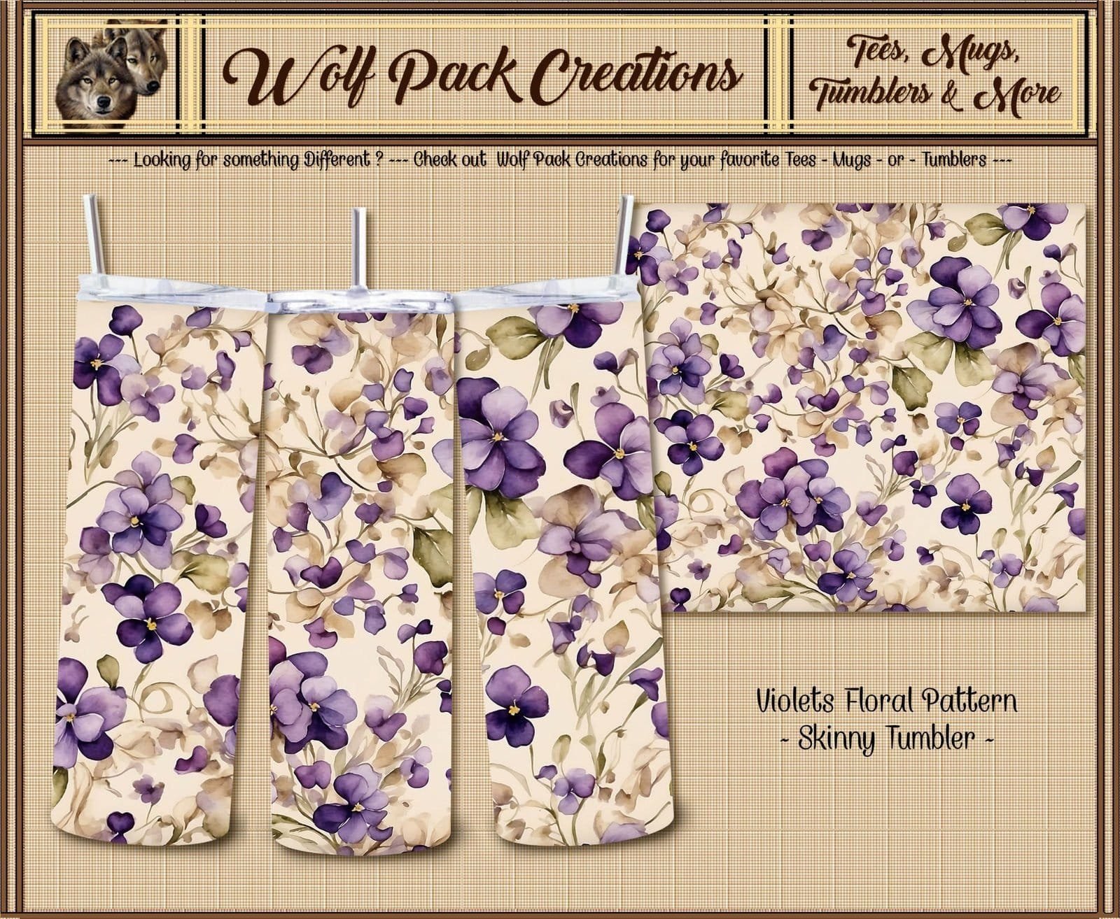Pretty Purple Violets Floral Skinny Tumbler