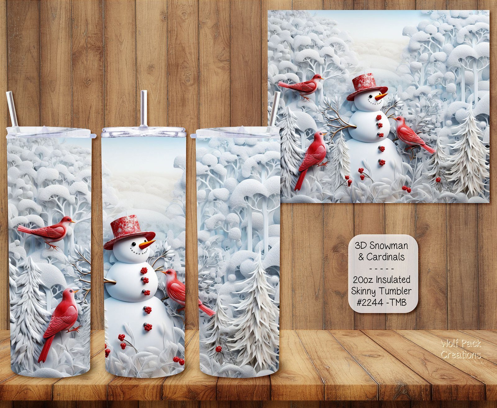 Perfect Winter Companion: 20 Ounce Insulated Skinny Tumbler Adorned with Snowman and Cardinals