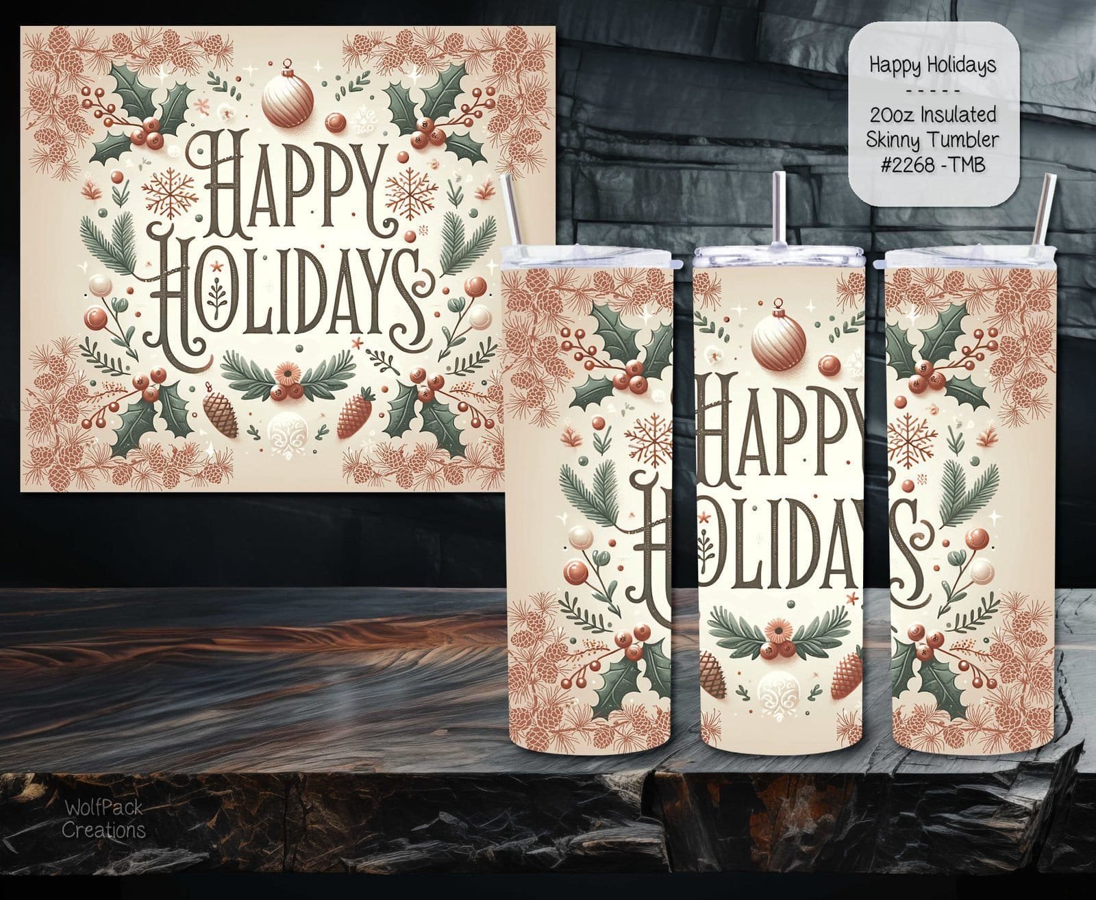 Stylish Holiday Stainless Steel Tumbler: Happy Holidays
