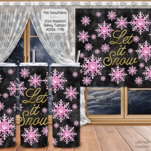 Beautiful Holiday Stainless Steel Tumbler: Let it Snow Pink Snowflakes