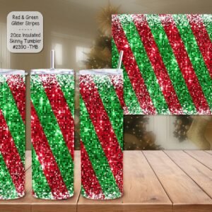 Beautiful Holiday Stainless Steel Tumbler: Red and Green Glitter
