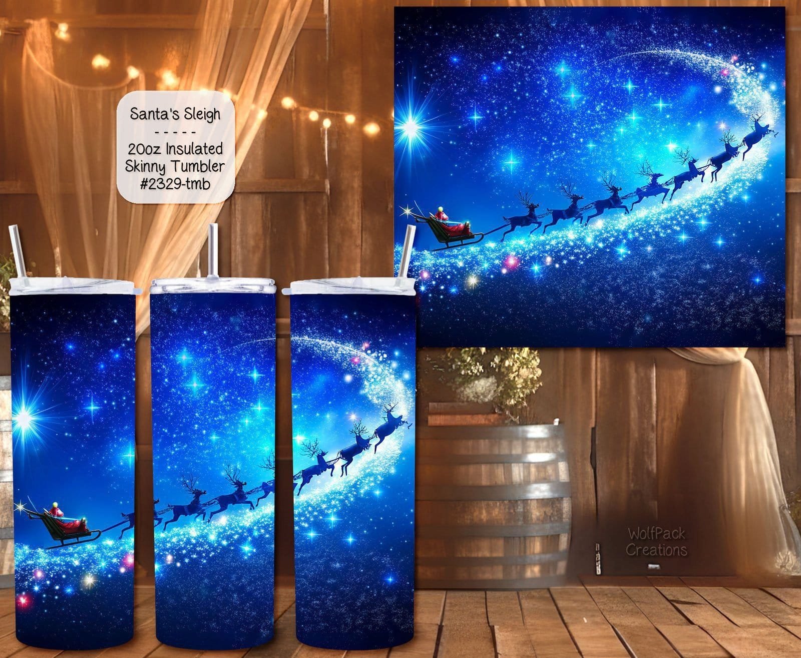 Beautiful Holiday Stainless Steel Tumbler: Santa's Sleigh