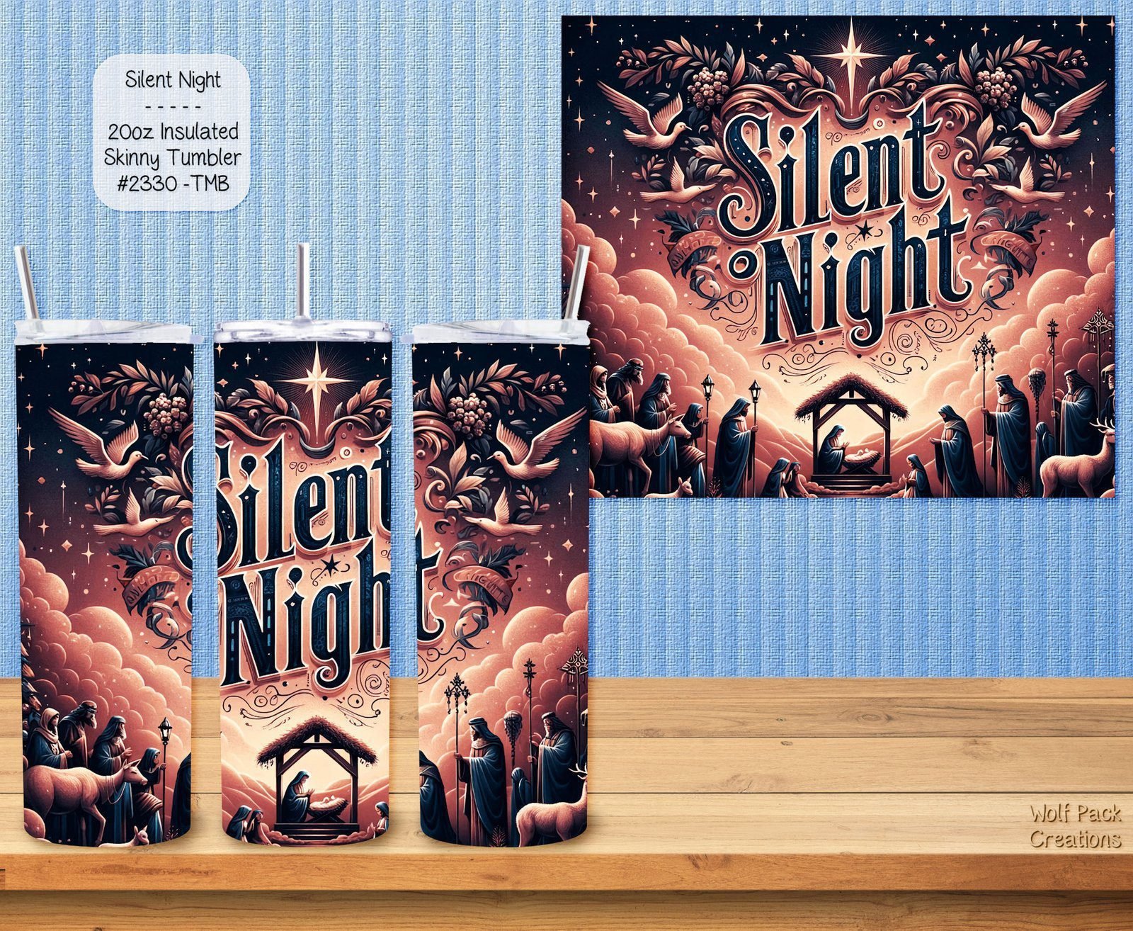 Beautiful Holiday Stainless Steel Tumbler: Silent Night