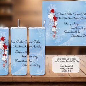 Beautiful Holiday Stainless Steel Tumbler: Silver Bells
