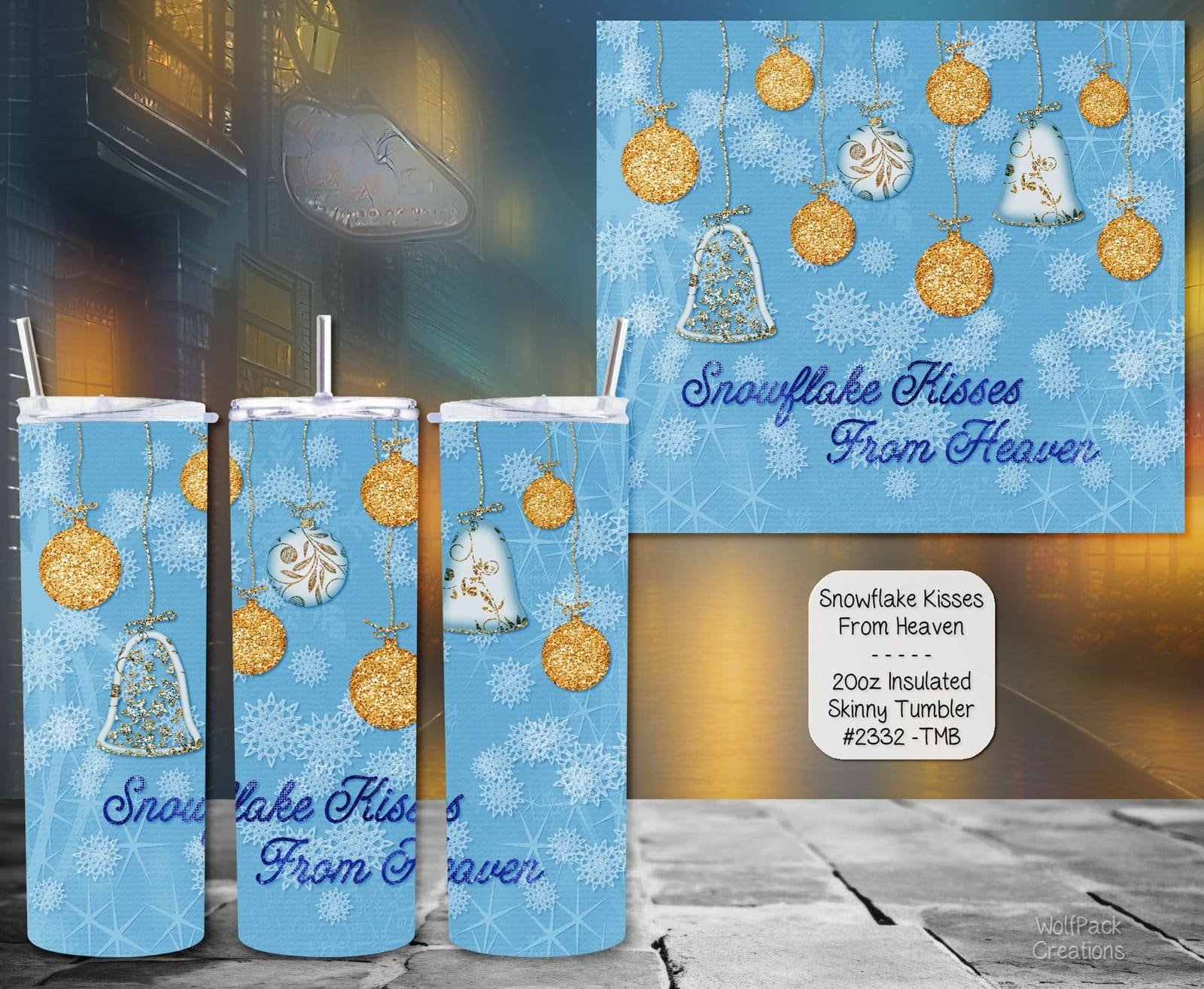 Beautiful Holiday Stainless Steel Tumbler: Snowflake Kisses