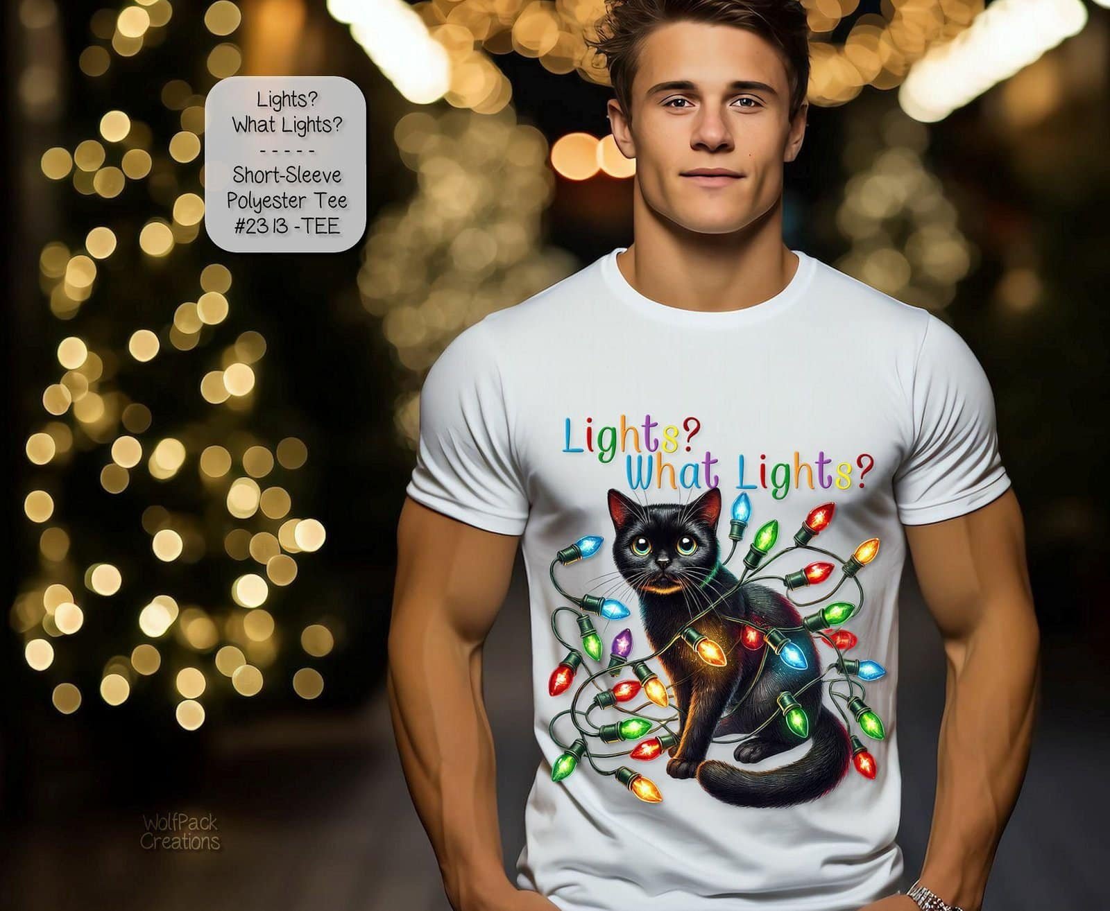 Adorable Christmas Lights and Cat Design Shirt