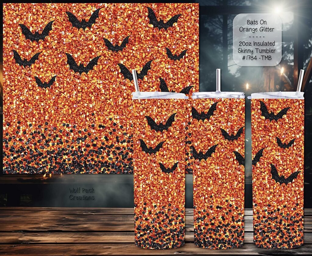 Intense Bats on Orange Glitter Tumbler