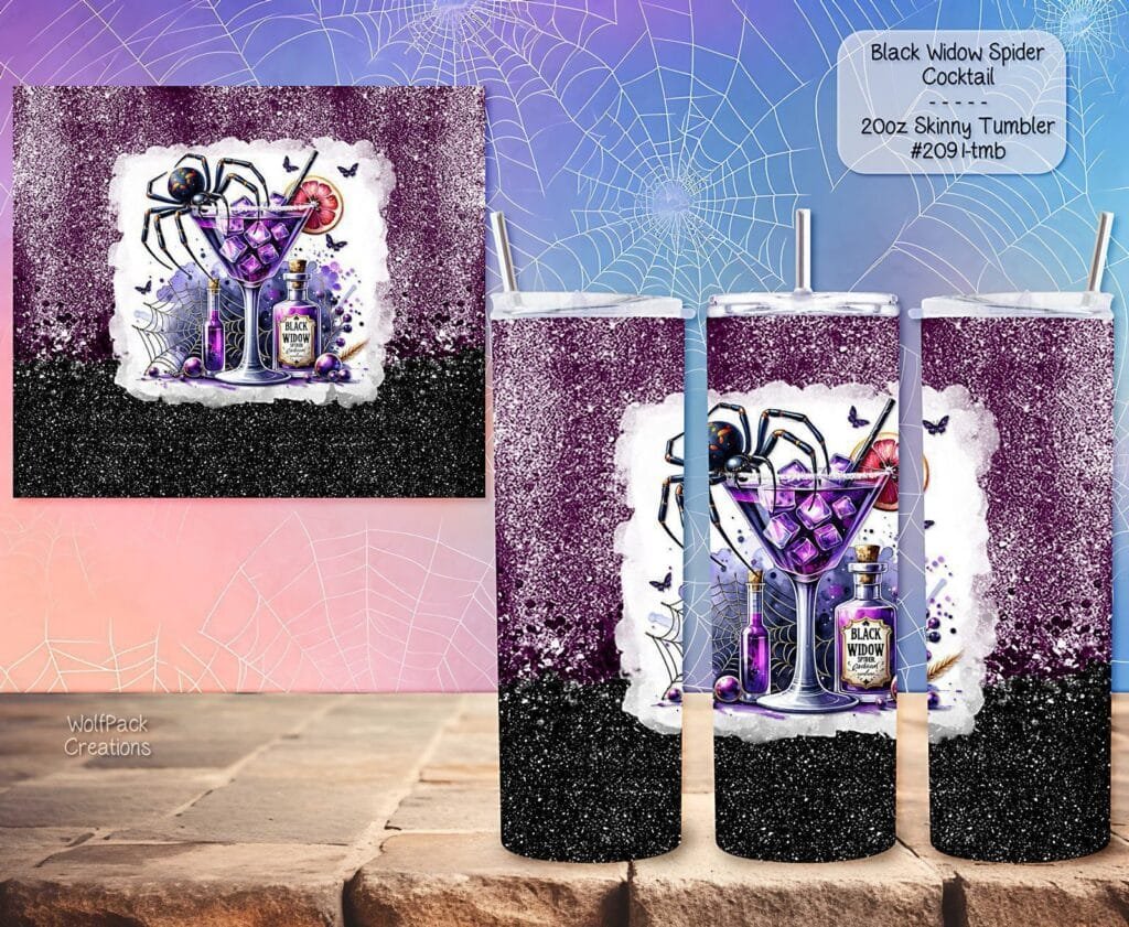 Sleek Black Widow Spider Cocktail Stainless Steel Skinny Tumbler