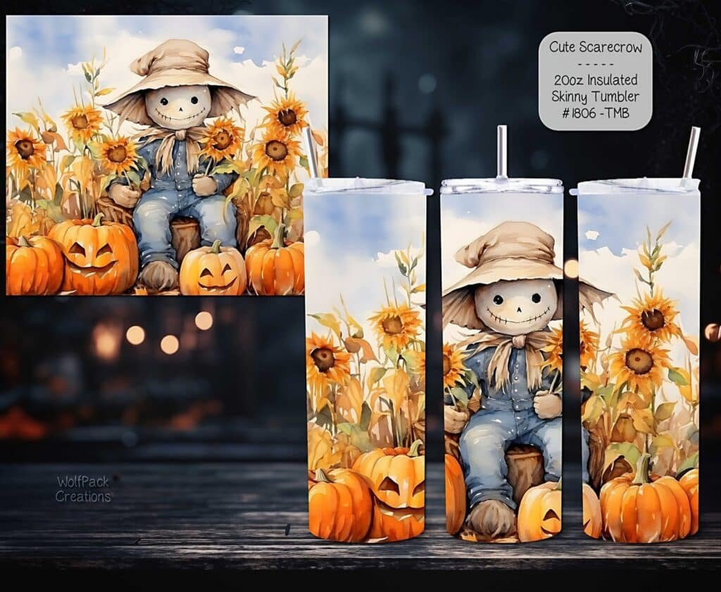 Beautiful Skinny Tumbler: Cute Scarecrow Design
