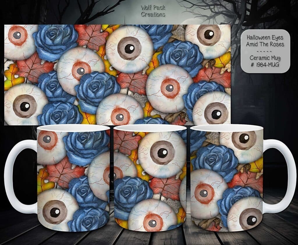 Creepy Ceramic Mug featuring Spooky Eyeballs for Halloween