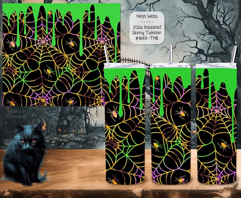 Spooky Neon Webs Tumbler