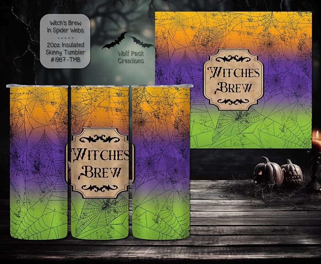 Chilling Style to Drink your Witch's Brew in Spider Webs on a Skinny Tumbler
