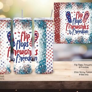 Beautiful Flip Flops & Fireworks Design on a Skinny Tumbler
