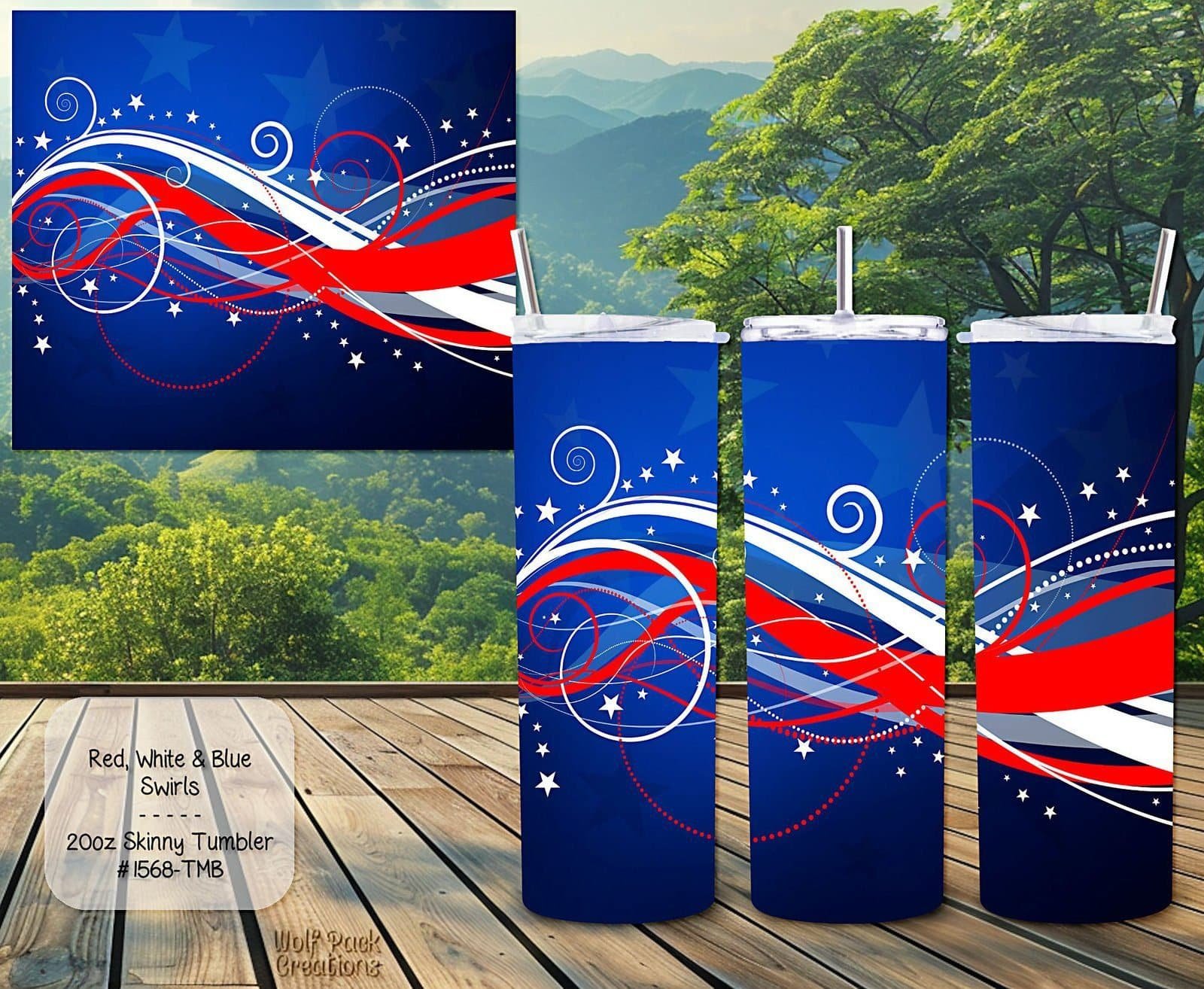 Beautiful Red, White & Blue Swirls on a Skinny Tumbler
