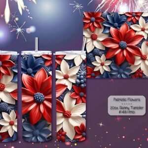 Beautiful Red, White & Blue Flowers on Skinny Tumbler