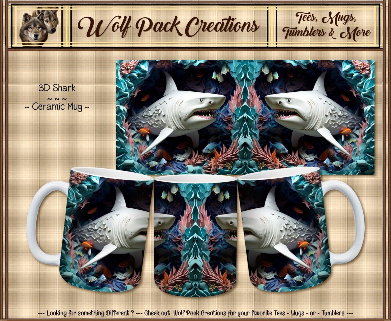 Beautiful Ceramic Mug: 3D Sharks