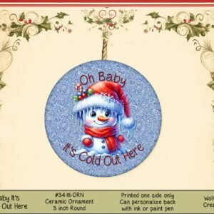 Cute Snowman Ceramic Christmas Ornament - 3 Round Winter Decor