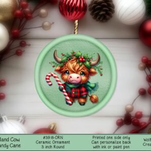 Highland Cow Christmas Ornament - Festive Ceramic Holiday Decor