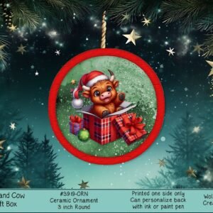 Highland Cow Ceramic Christmas Ornament - Festive Holiday Cheer
