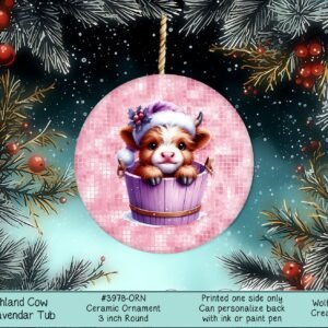 Highland Cow Ceramic Ornament for Merry Christmas Decoration