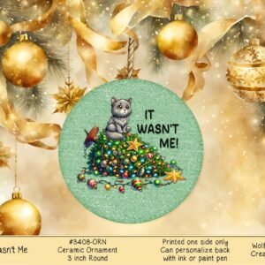 Cat Christmas Tree Ornament - Ceramic Kitten Round Decor