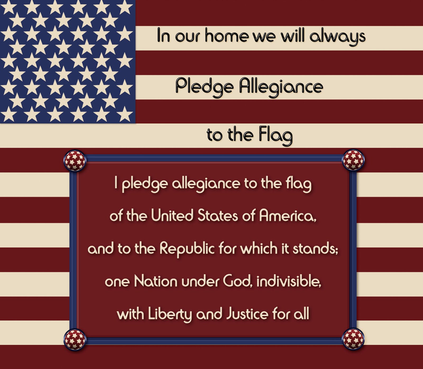 hpat-Tmb-PledgeOfAllegiance-4278 Banner-style graphic showing the US flag's stripes and stars with the Pledge of Allegiance text displayed across the stripes.