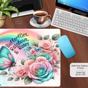 Colorful Butterfly & Roses Mousepad