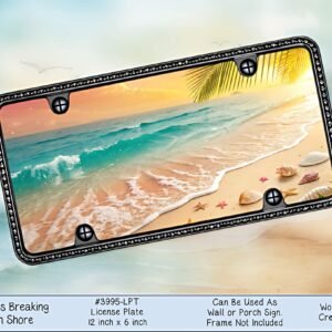 Waves breaking on shore License Plate