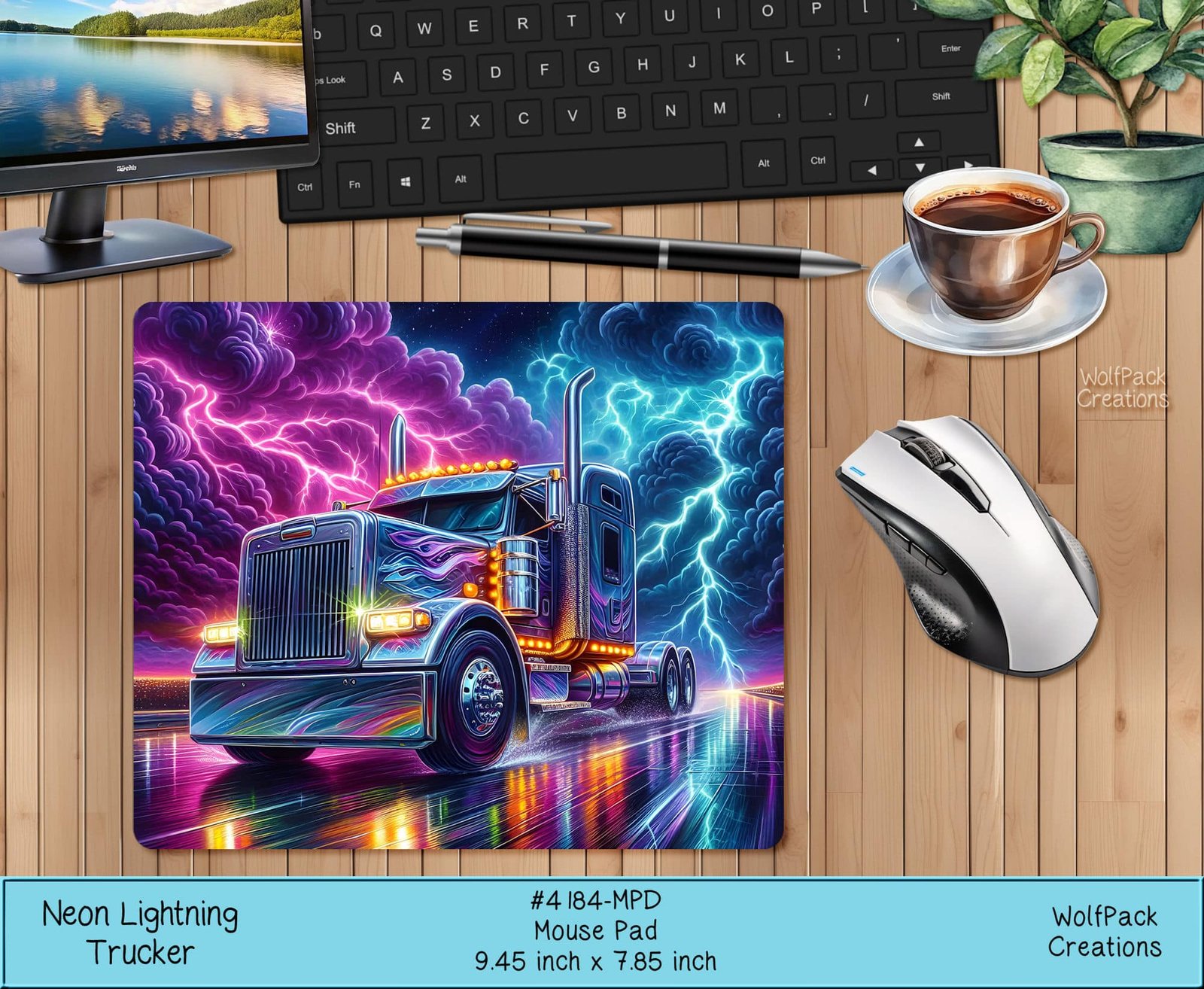 Neon Lightning Trucker Mousepad